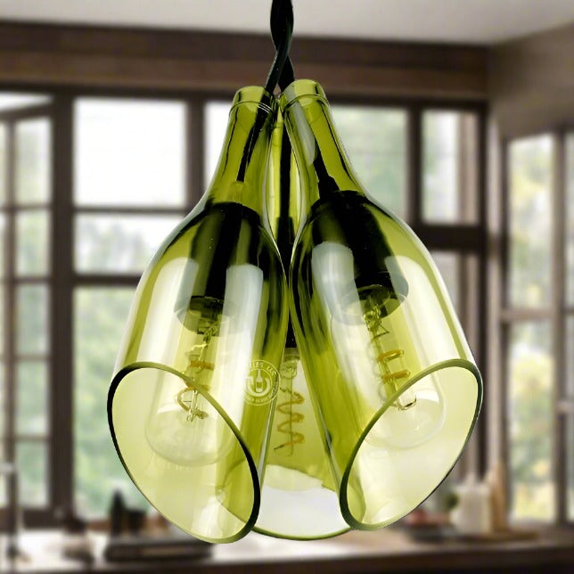 Wine Bottle Three-Light Chandelier - Burgundy