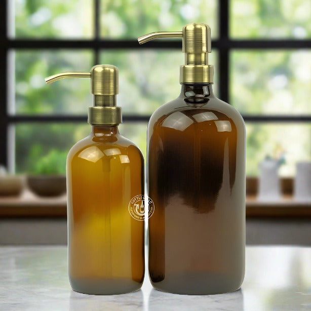 Amber Glass Bottle Soap Dispenser Set 16/32