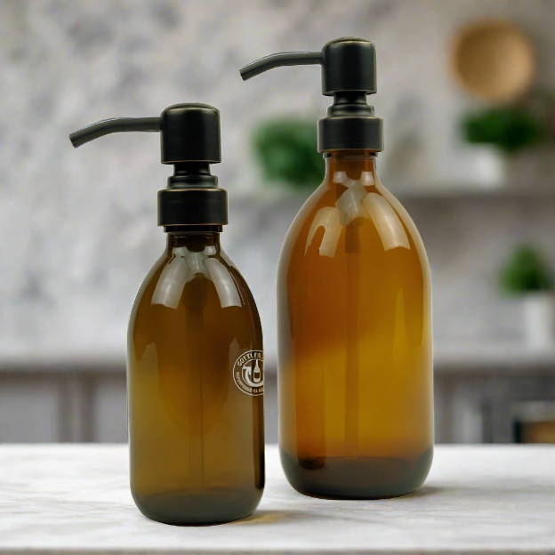 Amber Glass Bottle Soap Dispenser Set KSS No. 8