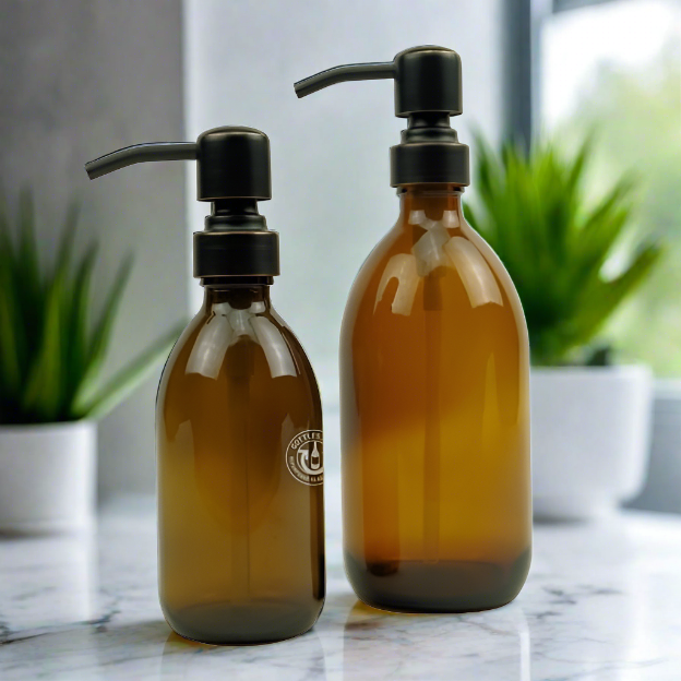 Amber Glass Bottle Soap Dispenser Set KSS No. 8