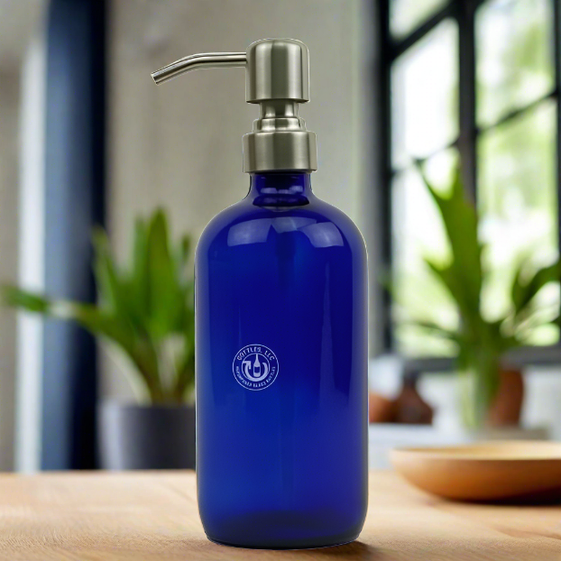 Cobalt Blue Glass Bottle 16oz Soap Dispenser KS No. 8 Pump