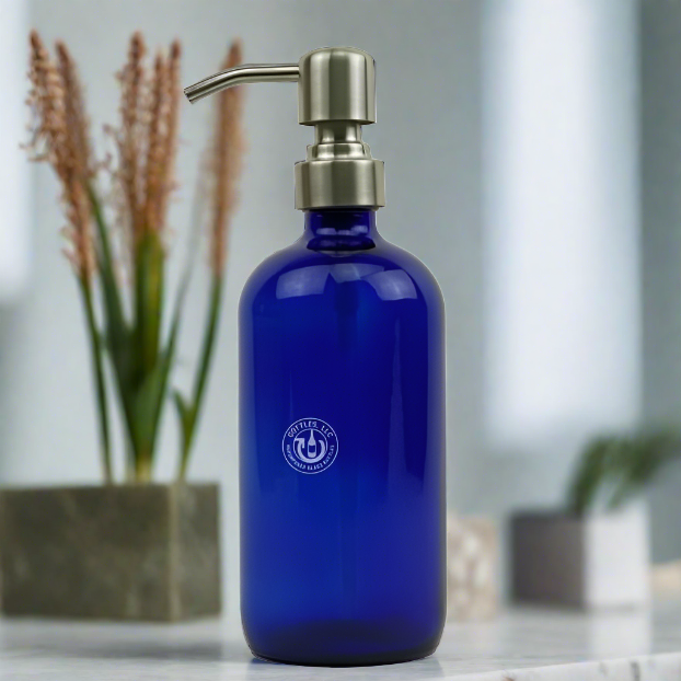 Cobalt Blue Glass Bottle 16oz Soap Dispenser KS No. 8 Pump