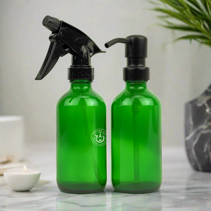 Green Glass 8oz Spray Bottle + Soap Dispenser
