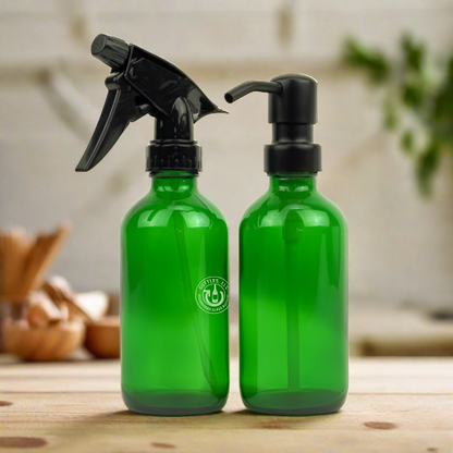 Green Glass 8oz Spray Bottle + Soap Dispenser