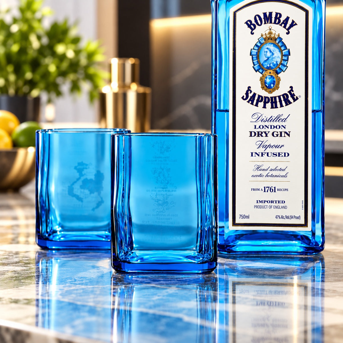 Bombay Sapphire Gin Bottle 12oz Glass Set