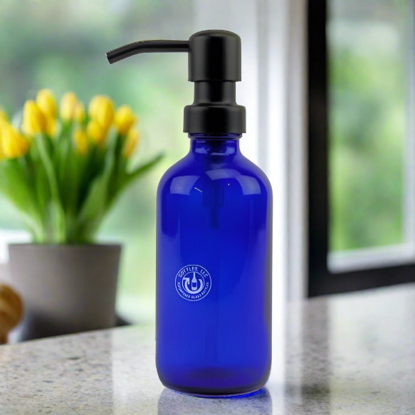 Cobalt Blue Glass Bottle 8oz Soap Dispenser - Pump Style 6