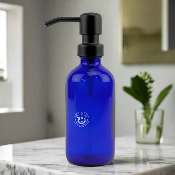 Cobalt Blue Glass Bottle 8oz Soap Dispenser - Pump Style 6