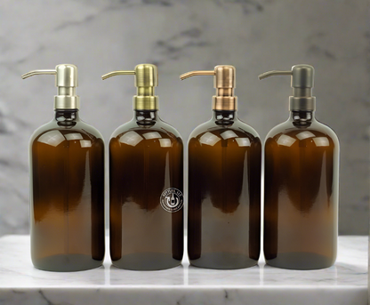 Round Amber Glass Bottle 32oz Soap Dispenser