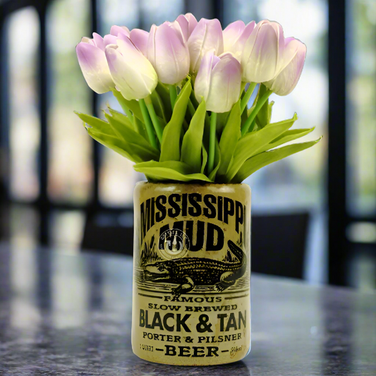 Mississippi Mud Black & Tan Beer Bottle Vase