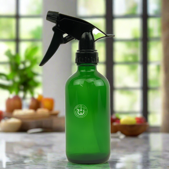 Green Glass 8oz Spray Bottle - Black