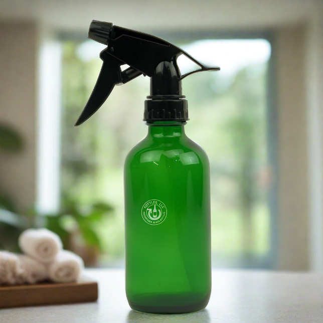 Green Glass 8oz Spray Bottle - Black