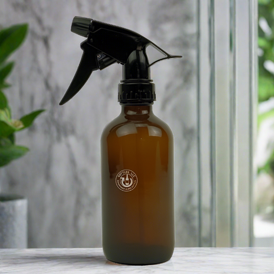 Amber Glass 8oz Spray Bottle - Black