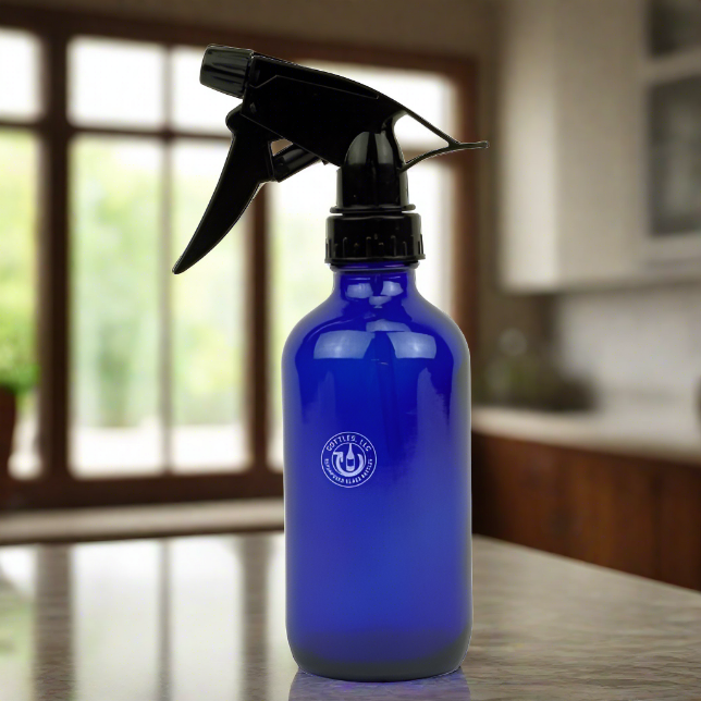 Cobalt Blue Glass 8oz Spray Bottle - Black