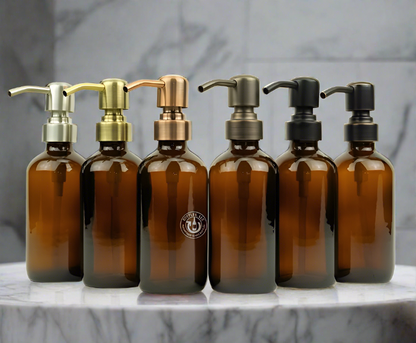 Amber Glass Bottle 8oz Soap Dispenser - Pump Style 8