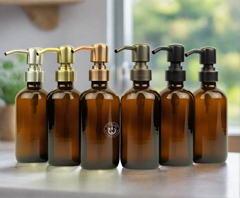 Amber Glass Bottle 8oz Soap Dispenser - Pump Style 8