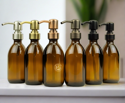 Amber Glass Bottle 8oz Soap Dispenser - Pump Style S8