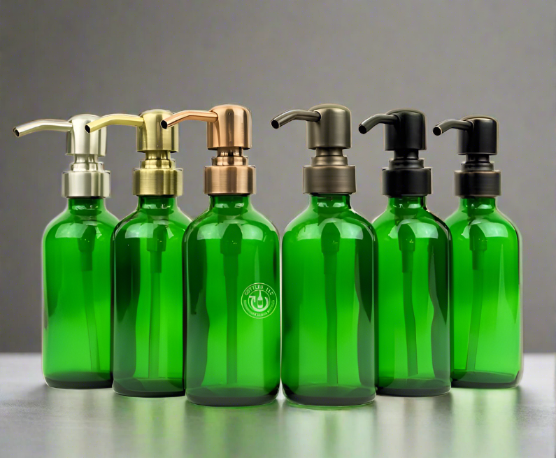 Green Glass Bottle 8oz Soap Dispenser - Pump Style 8