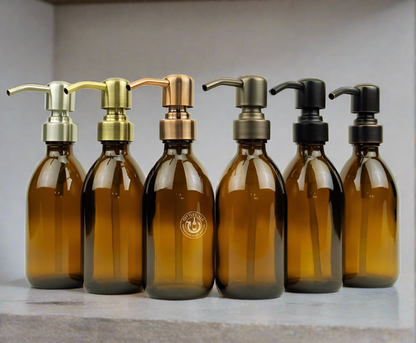 Amber Glass Bottle 8oz Soap Dispenser - Pump Style S8
