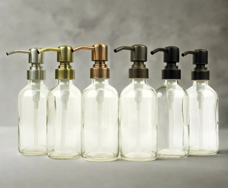 Clear Glass Bottle 8oz Soap Dispenser - Pump Style 8