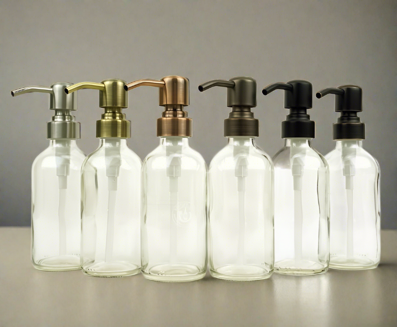 Clear Glass Bottle 8oz Soap Dispenser - Pump Style 8