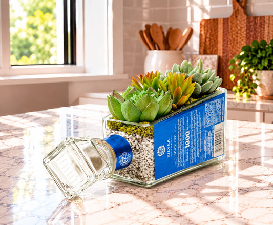 1800 Silver Tequila Bottle Planter