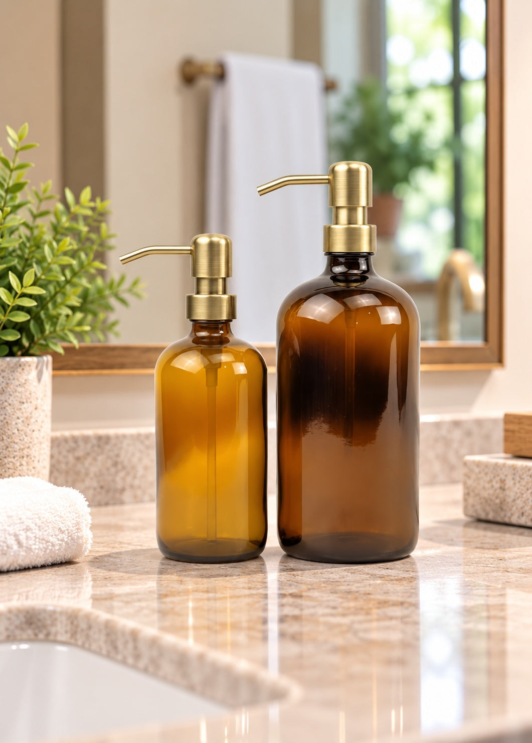 Amber Glass Bottle Soap Dispenser Set 16/32