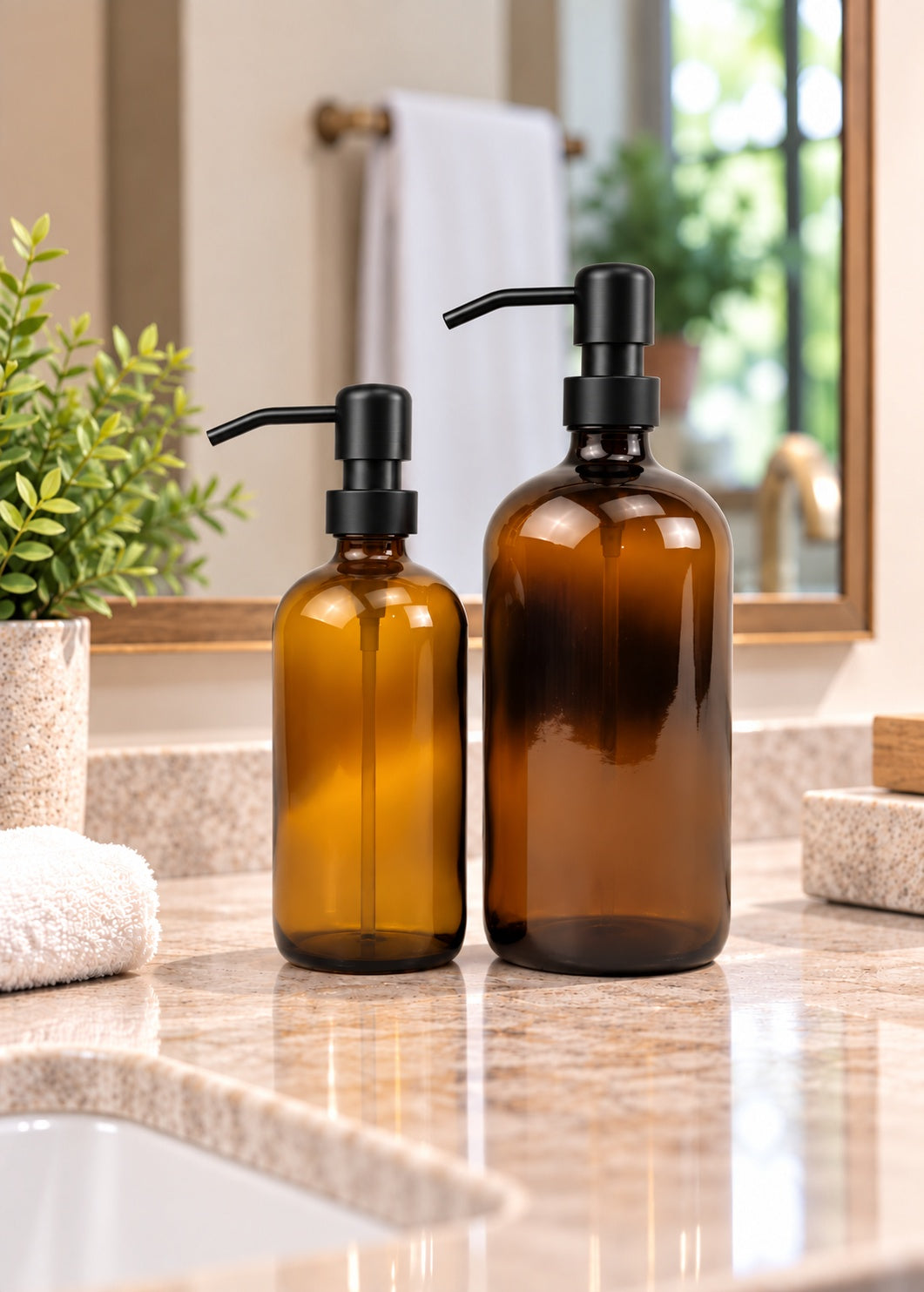 Amber Glass Bottle Soap Dispenser Set 16/32