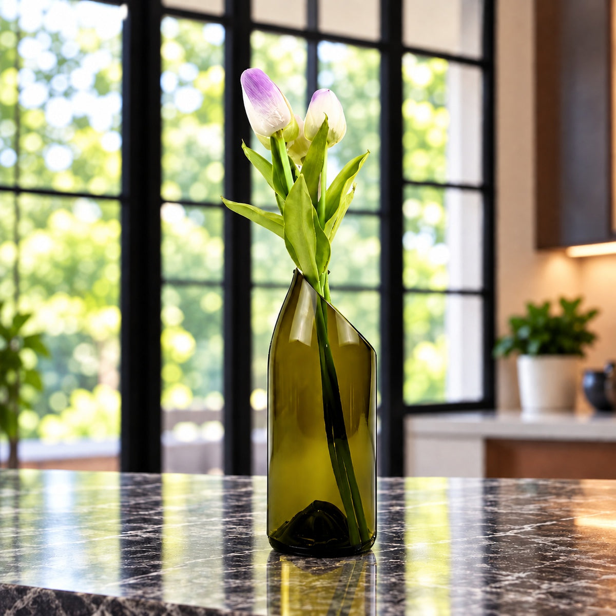 Wine Bottle Vase - Low Slanted Cut
