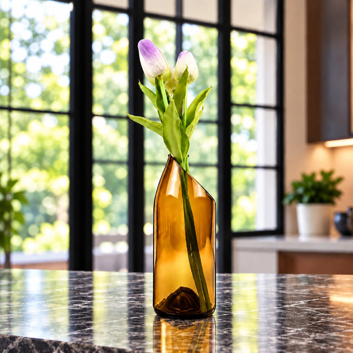 Wine Bottle Vase - Low Slanted Cut