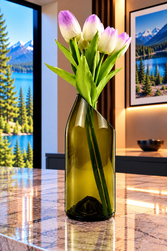 Wine Bottle Vase - Low Slanted Cut
