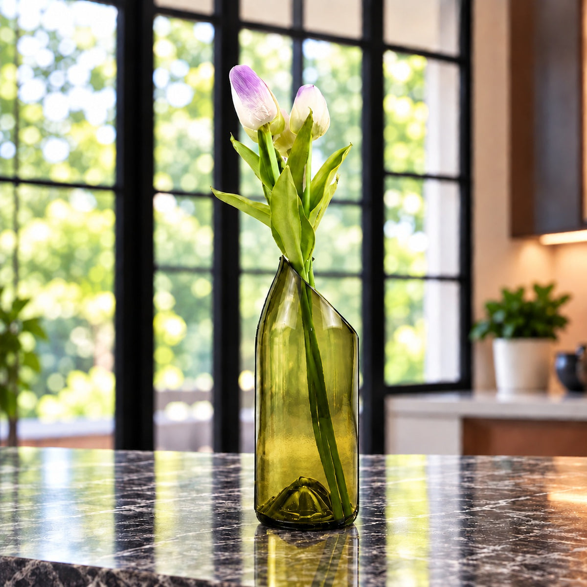 Wine Bottle Vase - Low Slanted Cut