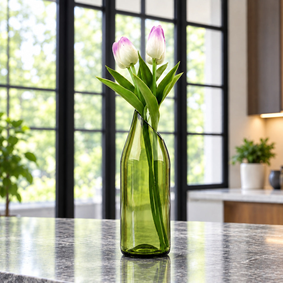 Wine Bottle Vase - High Slanted Cut