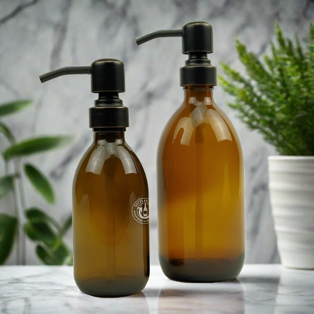 Amber Glass Bottle Soap Dispenser Set KSS No. 8