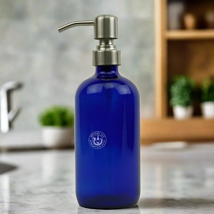 Cobalt Blue Glass Bottle 16oz Soap Dispenser KS No. 8 Pump