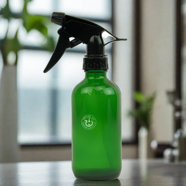 Green Glass 8oz Spray Bottle - Black